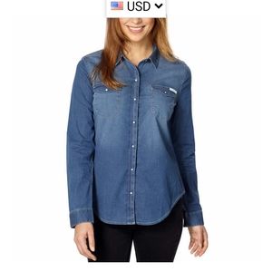 Calvin Klein Jeans Denim Shirt with Pearl Snap Buttons Blue (XL)